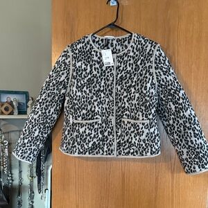 Zara Black and Gray Animal Print Jacket Quilted, NWT